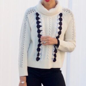 J.Crew Wool Blend Cable Knit Sweater Sz XS Embellished Lace Ruffle Preppy Boho